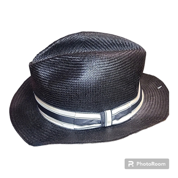 STACY ADAMS * MEN BLACK FEDORA HAT * NEW PANAMA STYLE SUN SHADY DRESS POLY STRAW - Picture 2 of 8